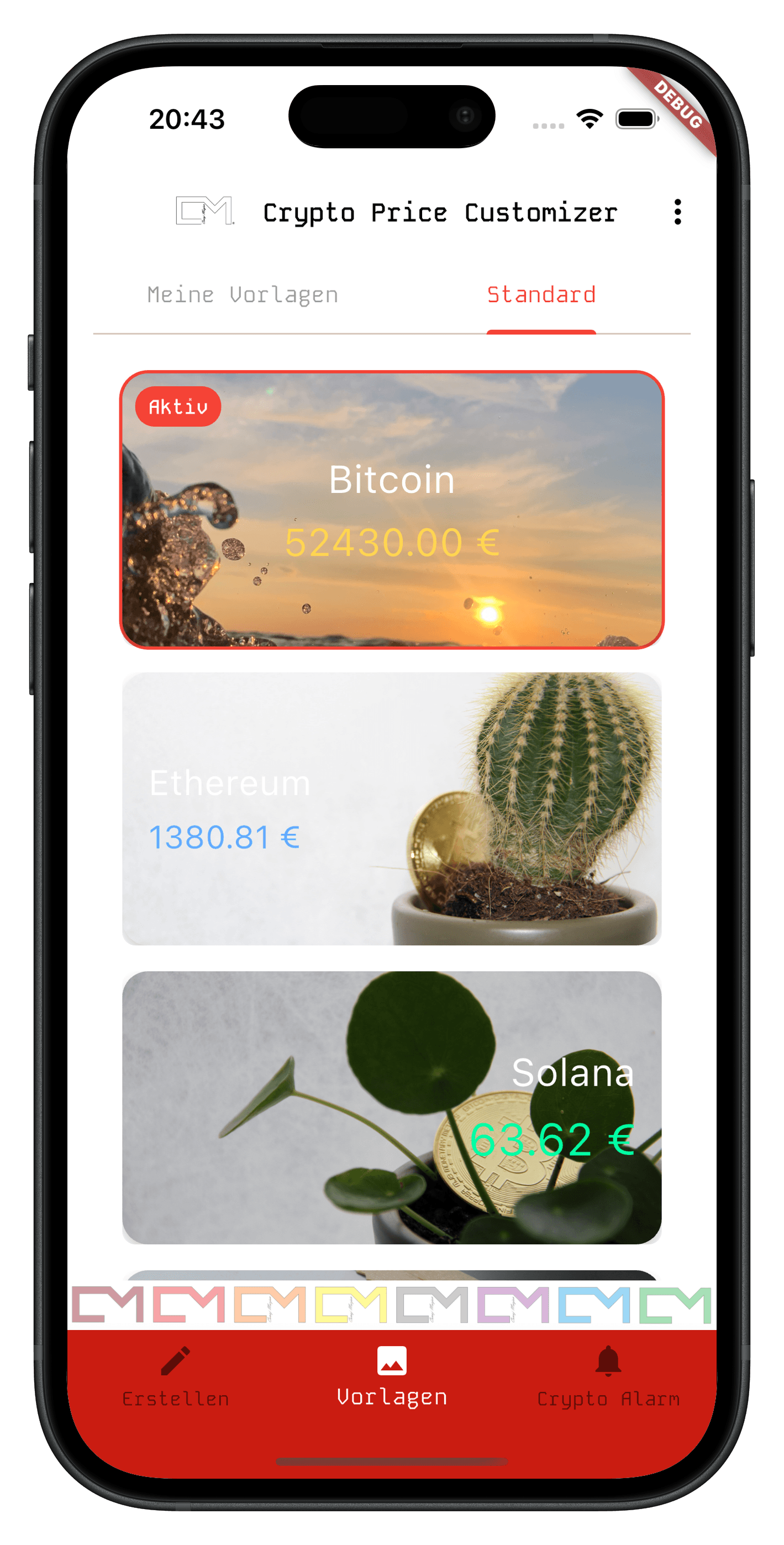 Vorlagen mit Hintergrundbildern in der App